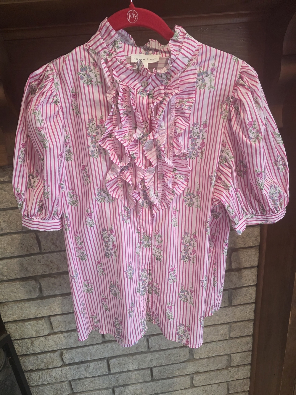 entro Pink Striped Floral Ruffle Blouse - Picture 2 of 5